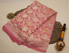 Dusky Light Pink Banarasi Georgette Saree with Floral Zari Brocade & Simple Zari Border
