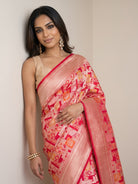 Red Pure Banarasi Brocade Silk Saree with Meenakari & Gold Zari Border - detail