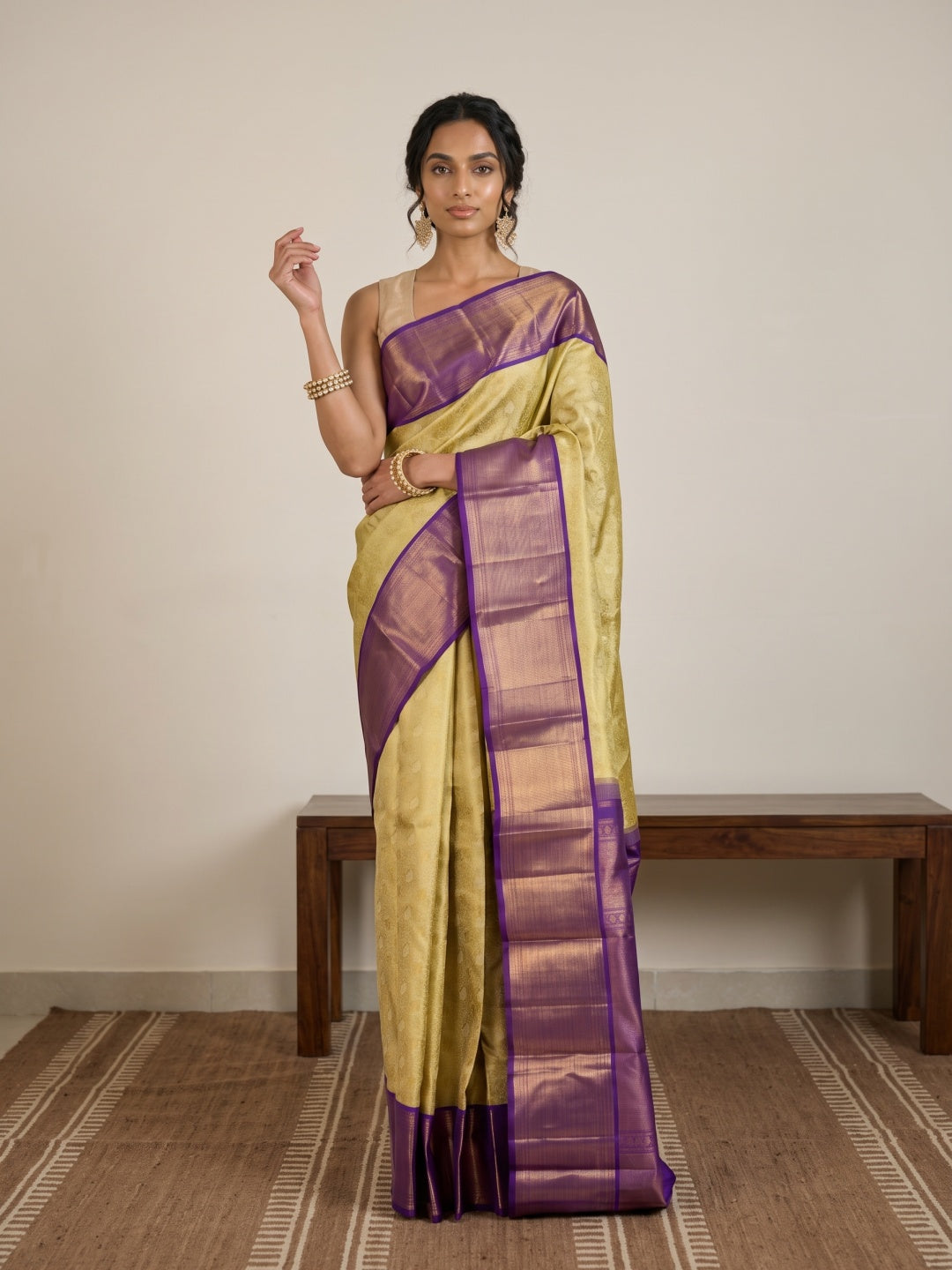 Light Mehandi Green Pure Kanjeevaram Silk Saree with Brocade Zari - detail