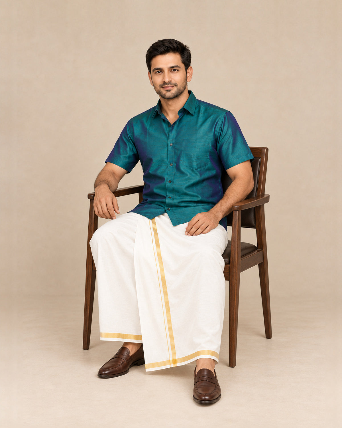 Dark Bottle Green Plain Raw Silk Shirt