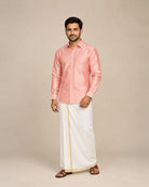 Peach Plain Raw Silk Shirt