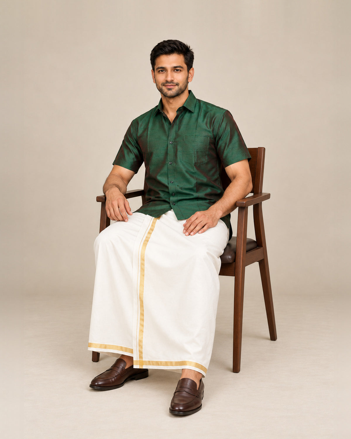Dark Bottle Green Plain Raw Silk Shirt