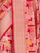 Red Pure Banarasi Brocade Silk Saree with Meenakari & Gold Zari Border - detail
