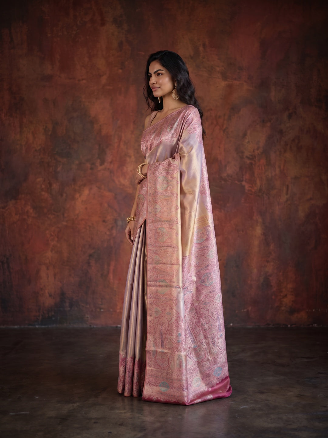 Golden Purple Dual-Tone Pure Kanjeevaram Tissue Saree