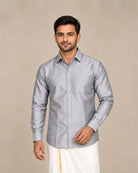 Light Grey Plain Raw Silk Shirt