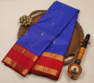 Violet Pure Handloom Kanjeevaram Silk Saree with Zari Buttas & Red-Gold Border