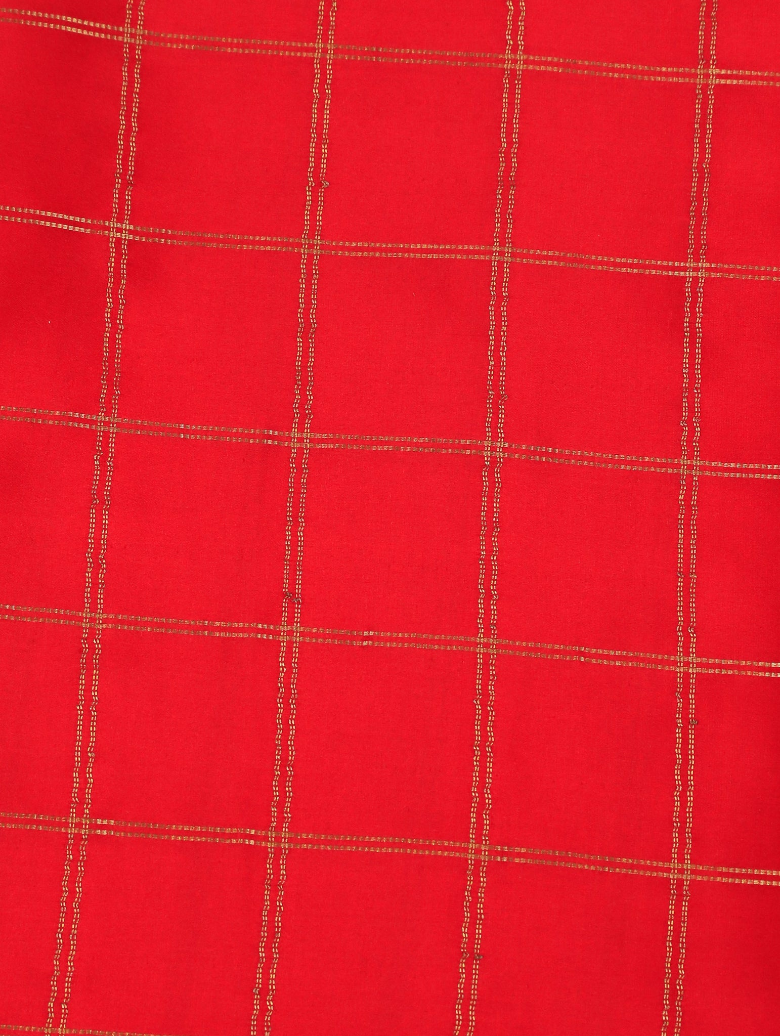 Bright Red Mysore Crepe Silk Saree with Zari Checks & Floral Border