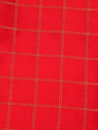 Bright Red Mysore Crepe Silk Saree with Zari Checks & Floral Border