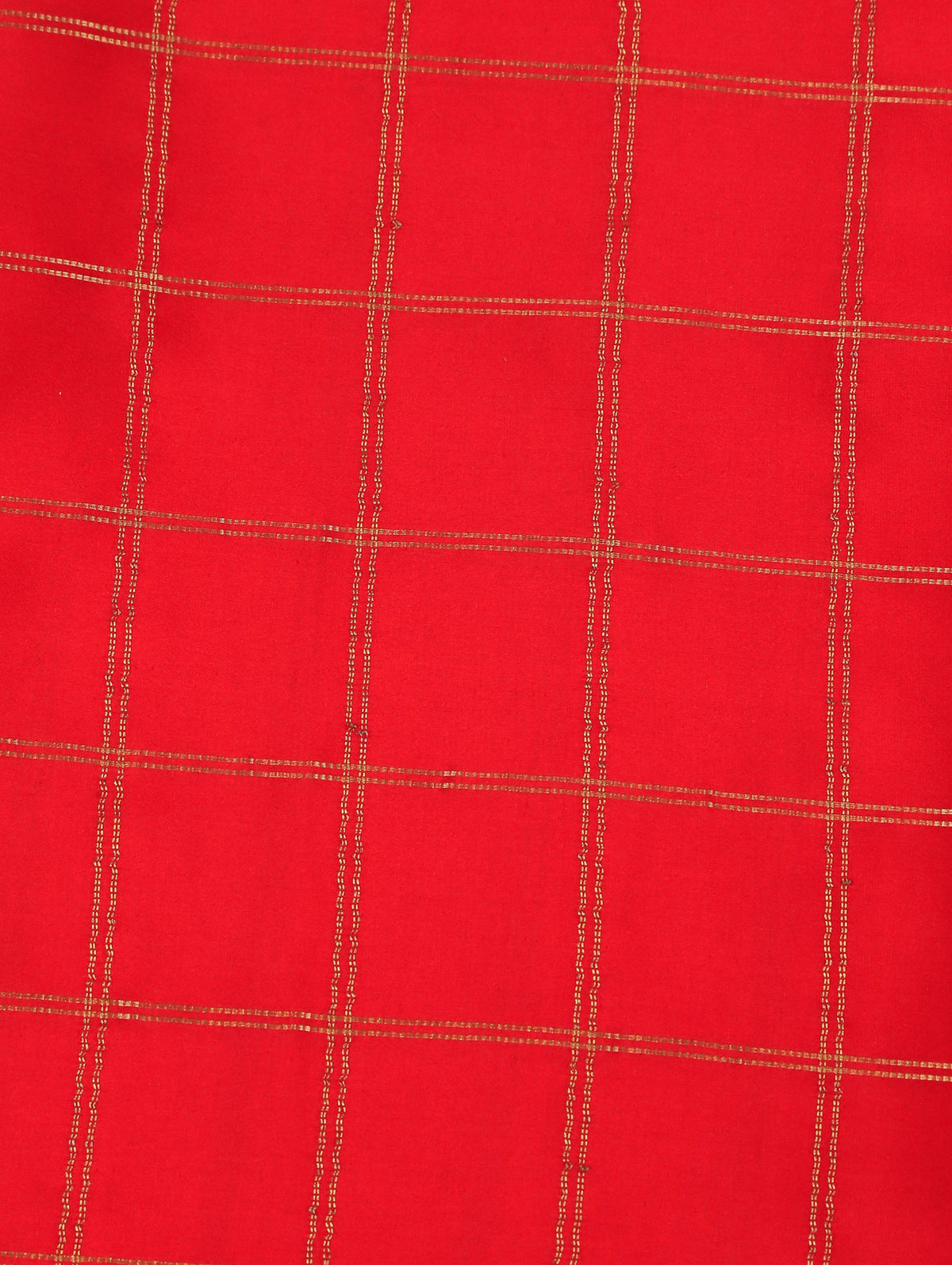 Bright Red Mysore Crepe Silk Saree with Zari Checks & Floral Border