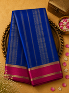 Ink Blue Pure Mysore Crepe Silk Saree with Gold Zari Vertical Lines