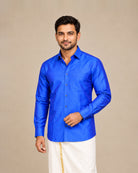 Dark Blue Plain Raw Silk Shirt