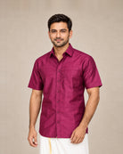 Dark Magenta Plain Raw Silk Shirt