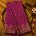 Pink Pure Mysore Crepe Silk Saree with Zari Checks, Floral Border