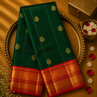 Dark Green Kanjeevaram Silk Saree with Zari Buttas