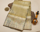 Peacock Green-Gold Dual-Tone Kanjeevaram Tissue Silk Saree with Diagonal Weave & Gold Zari Border