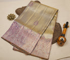 Purple-Gold Dual-Tone Kanjeevaram Tissue Silk Saree with Diagonal Weave & Gold Zari Border