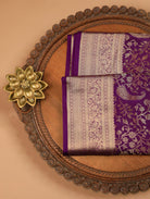 Purple Pure Mysore Silk Saree with Floral Zari Brocade & Border