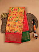 Yellow Pure Mangalgiri Soft Silk Saree with Paithani Weave & Ganga-Jamuna Border