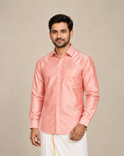 Peach Plain Raw Silk Shirt