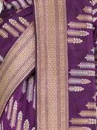 Purple Pure Banarasi Silk Saree with Gold & Silver Diagonal Motifs - detail