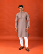 Dusky Onion Pink Silk Embroidered Kurta with White Pants