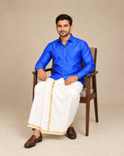 Dark Blue Plain Raw Silk Shirt