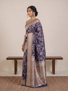 Dark Navy Blue Pure Banaras Brocade Silk Saree with Meenakari & Zari Border