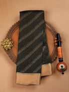 Black Pure Mysore Silk Saree with Zari Brocade & Beige Border