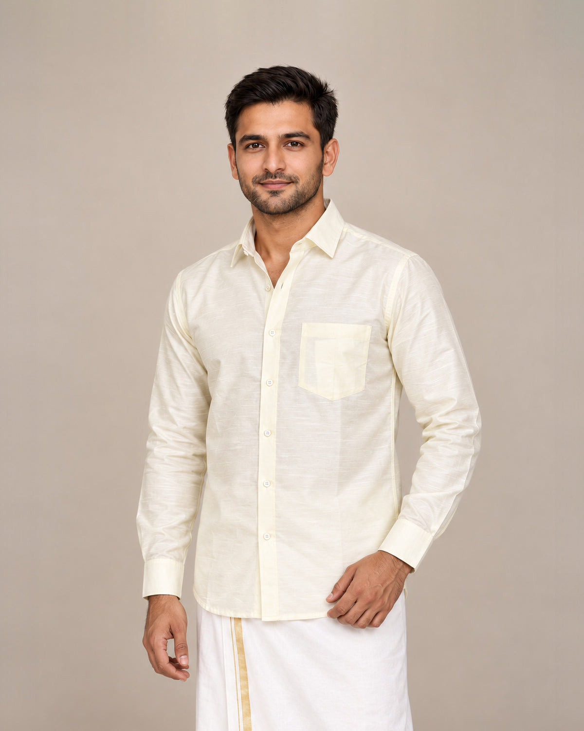 Off-White Plain Raw Silk Shirt