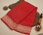 Bright Red Banarasi Georgette Saree with Dense Zari Buttas & Floral Zari Border