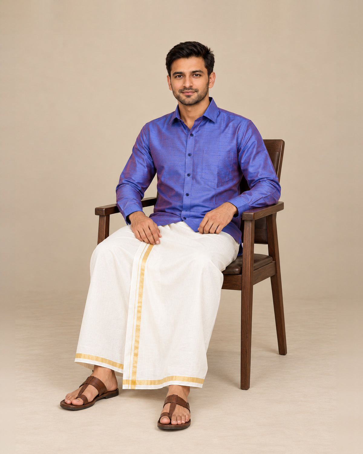 Dark Blue and Purple Dual-Tone Plain Raw Silk Shirt