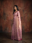 Golden Pink Dual-Tone Pure Kanjeevaram Tissue Saree with Pink Brocade Border - detail