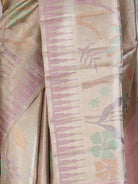 Golden Pure Kanjeevaram Tissue Saree with Floral Weave & Pink Border - detail