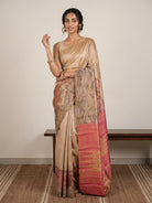 Pink & Gold Pure Kanjeevaram Designer Silk Saree with Floral Motifs - detail