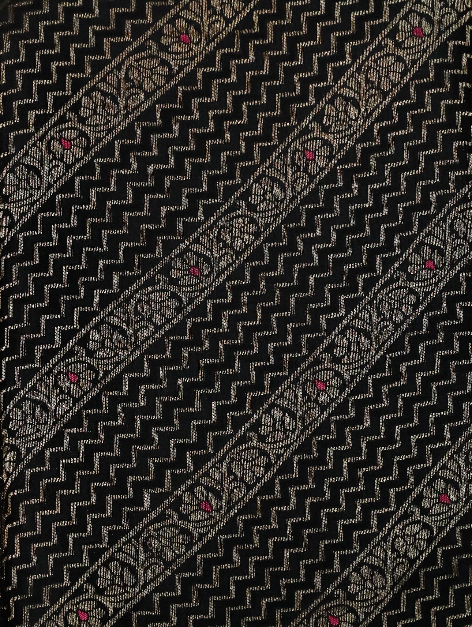Black Pure Mysore Silk Saree with Zari Brocade & Beige Border