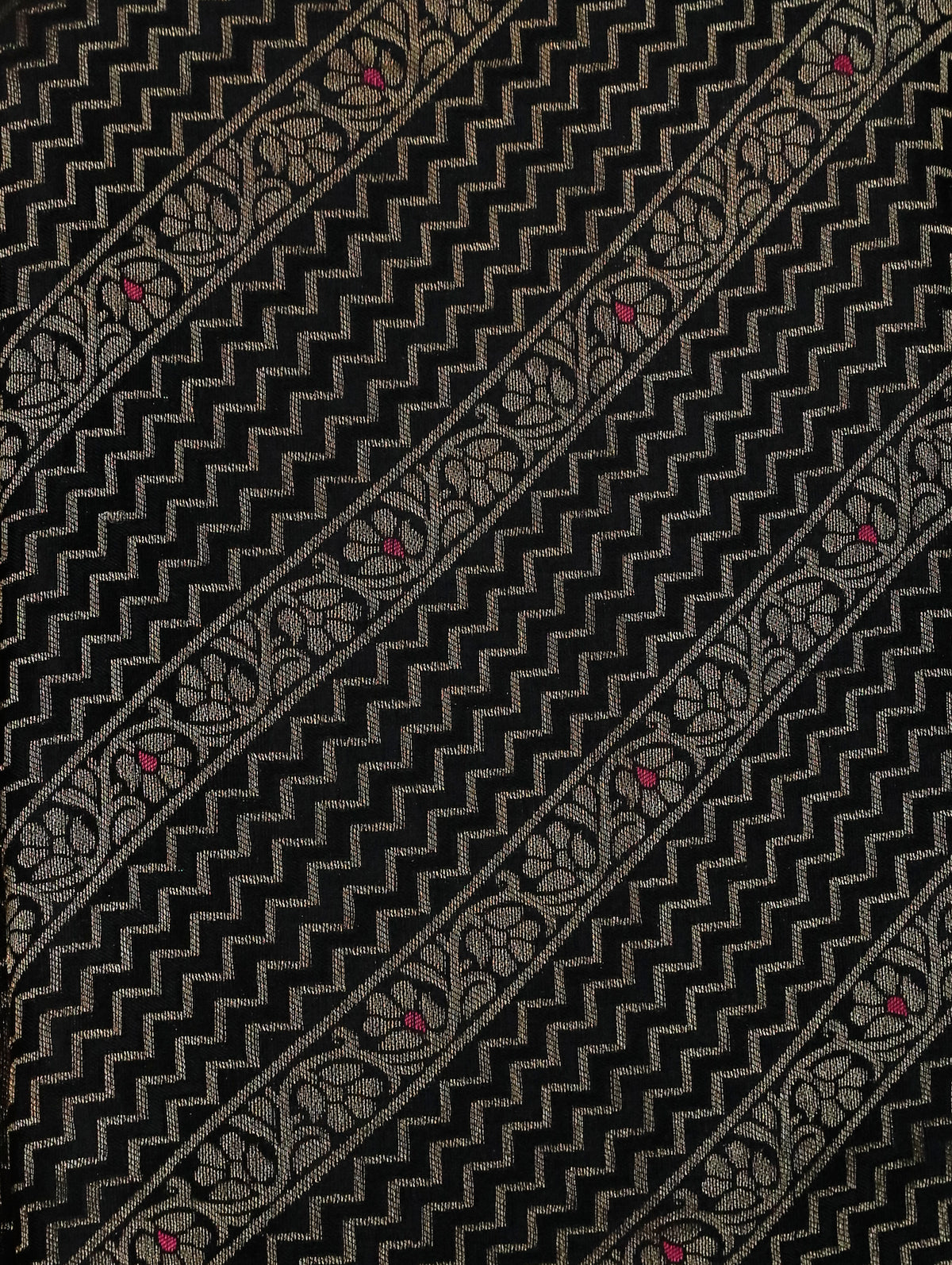 Black Pure Mysore Silk Saree with Zari Brocade & Beige Border