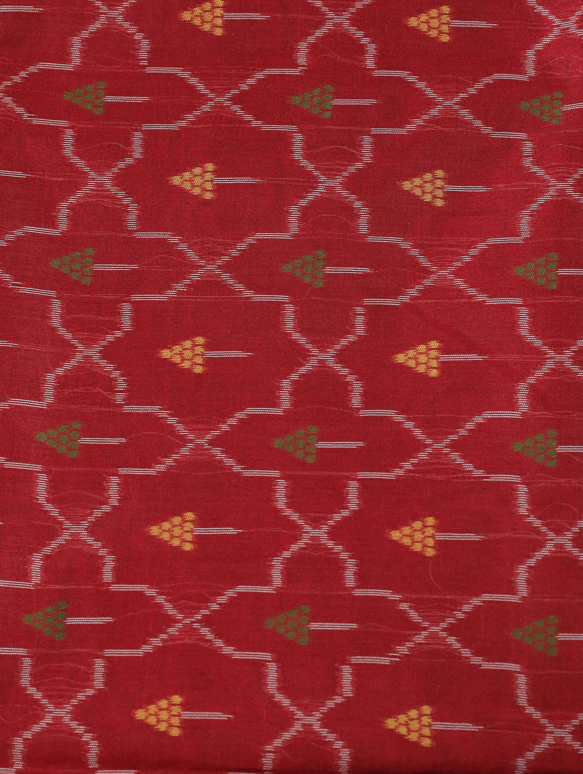 Brick Red Semi Raw Silk Saree with Ikat Weave & Floral Zari Border