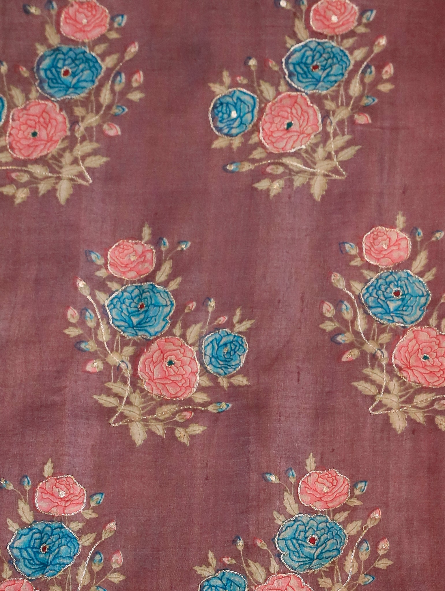 Dusky Purple Pure Tussar Silk Saree with Floral Print & Orange Border