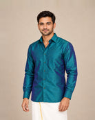 Dark Green Plain Raw Silk Shirt