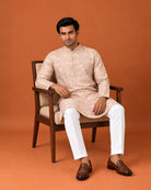 Dusky Lavender Silk Kurta with White Floral Weave & Pants