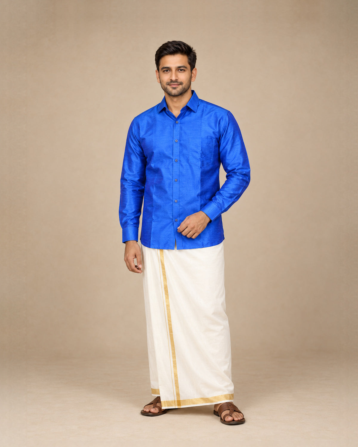 Dark Blue Plain Raw Silk Shirt