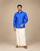 Dark Blue Plain Raw Silk Shirt