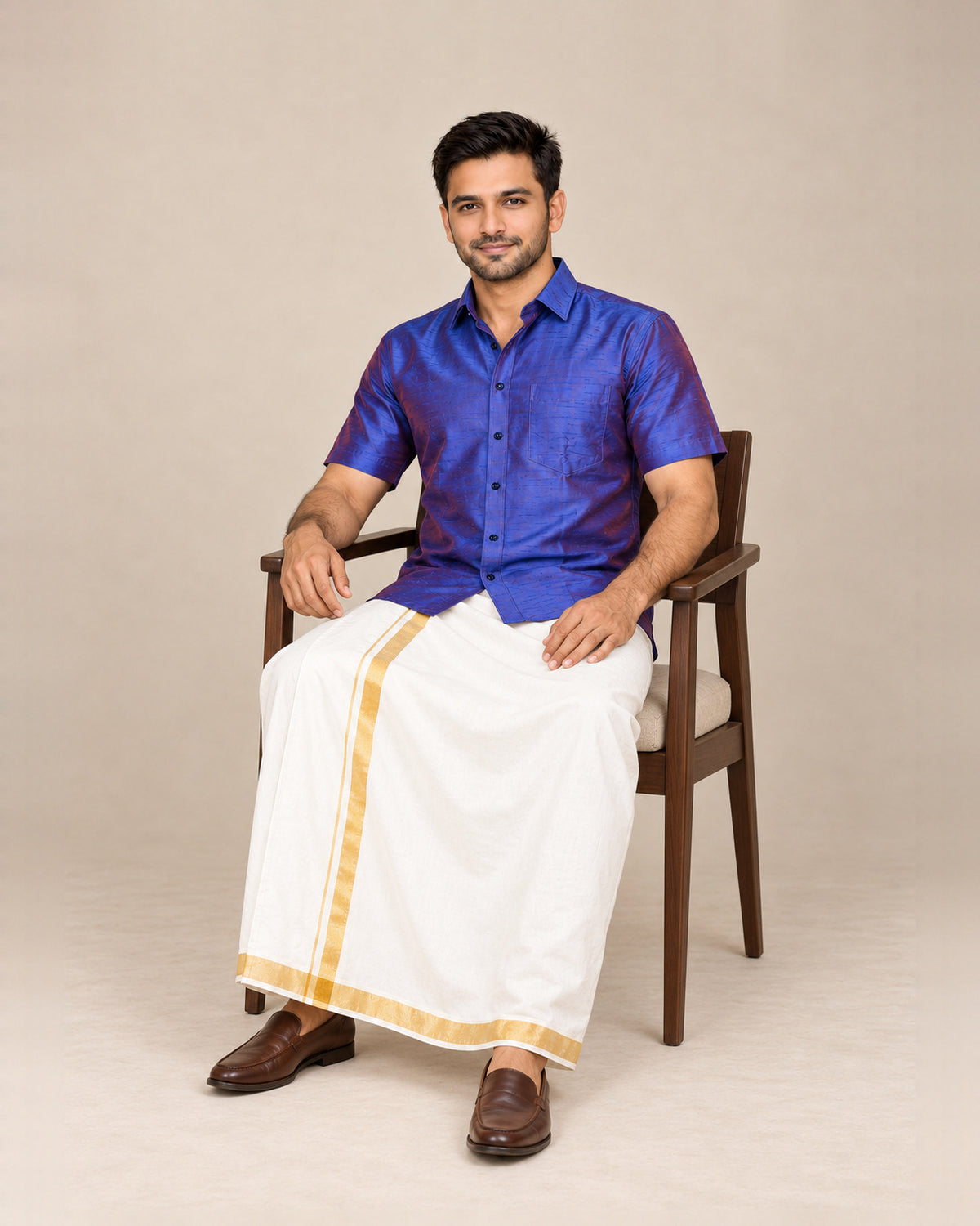 Purple and Dark Blue Dual-Tone Plain Raw Silk Shirt