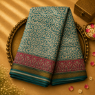 Sea Green Chanderi Silk Saree with Pink Print & Zari Border