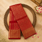 Deep Red Kanchivaram Pure Brocade Silk Saree with Jaal Weave