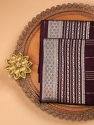 Dark Plum Mysore Crepe Silk Saree with Zari Checks & Border
