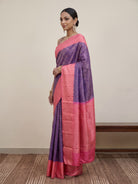 Bright Purple Pure Kanjeevaram Silk Saree with Brocade & Peach Zari Border