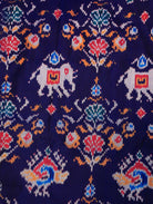 Dark Blue Pure Ikat Silk Saree with Floral Weave & Red Zari Border