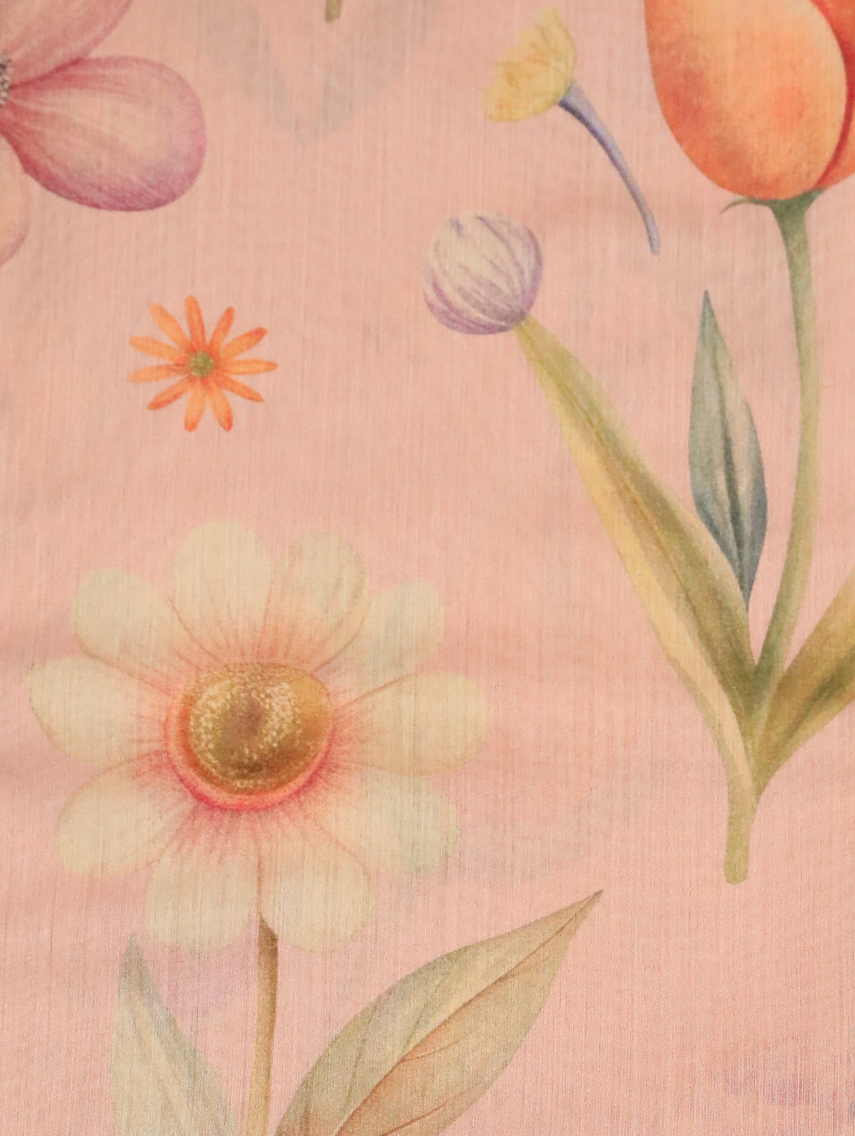 Dusky Pink Pure Banarasi Silk Saree with Floral Print & Zari Border