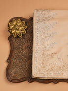 Cream Pure Munga Tussar Silk Saree with Zari Buttas & Embroidered Border